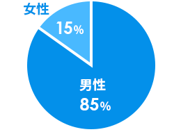男性:85%、女性15%